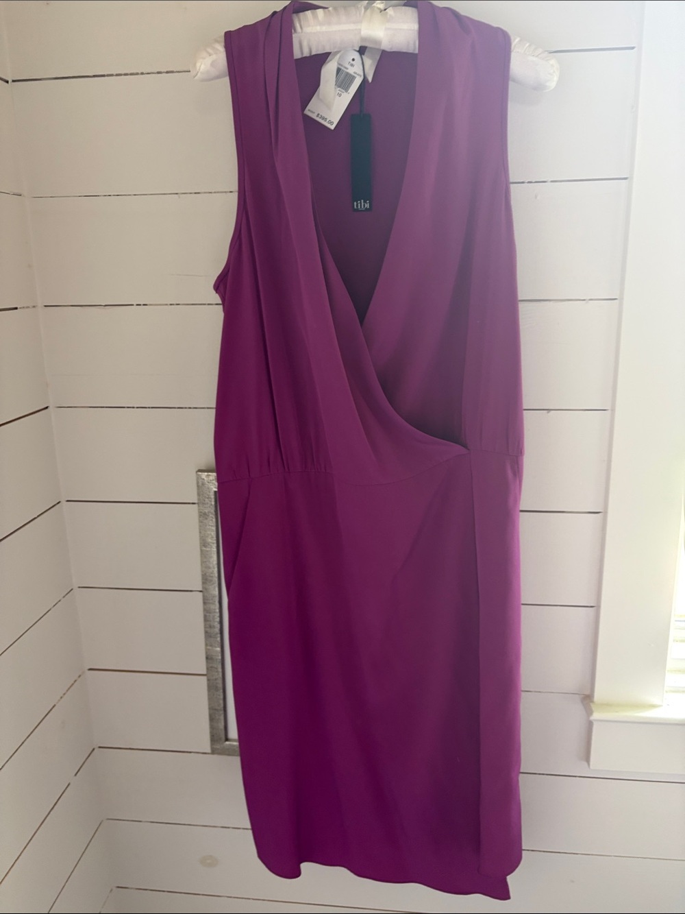 Tibi Sleeveless Wrap-Style Midi Dress in Magenta